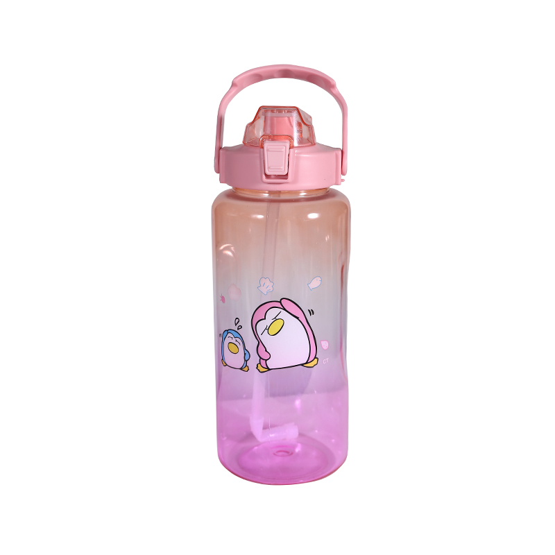 Juego de botellas de agua con patrón de pingüino de dibujos animados lindo de plástico