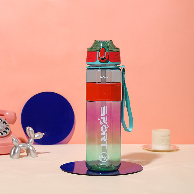 8080 Botella de agua deportiva para beber directamente, colorida y octogonal