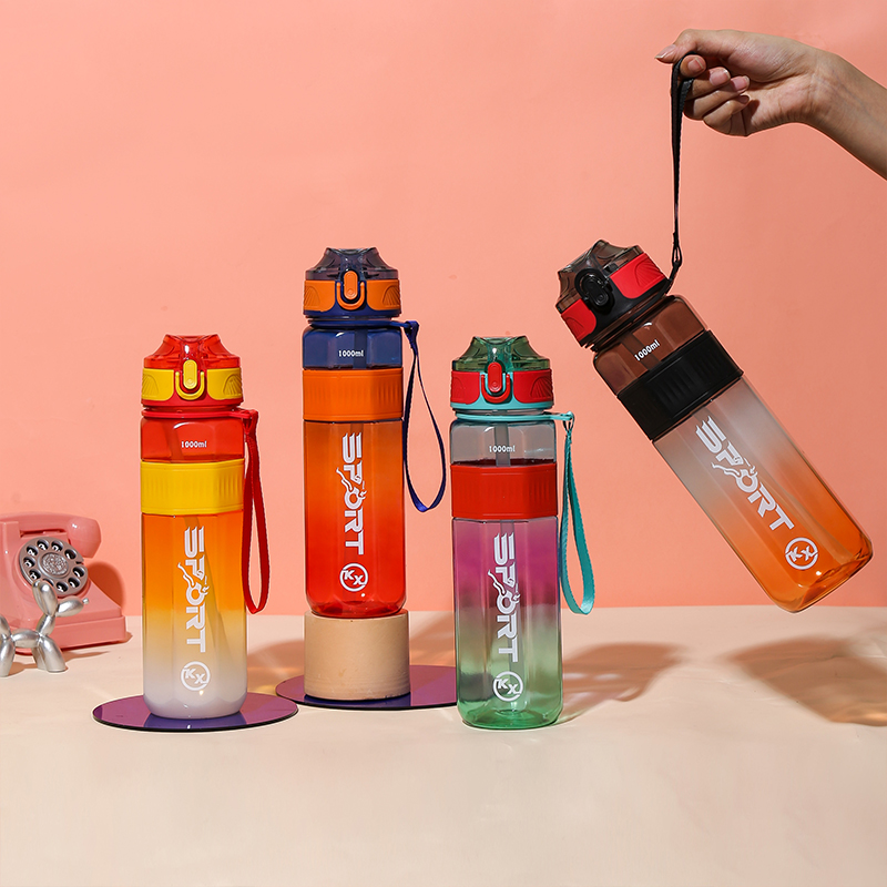 8080 Botella de agua deportiva para beber directamente, colorida y octogonal