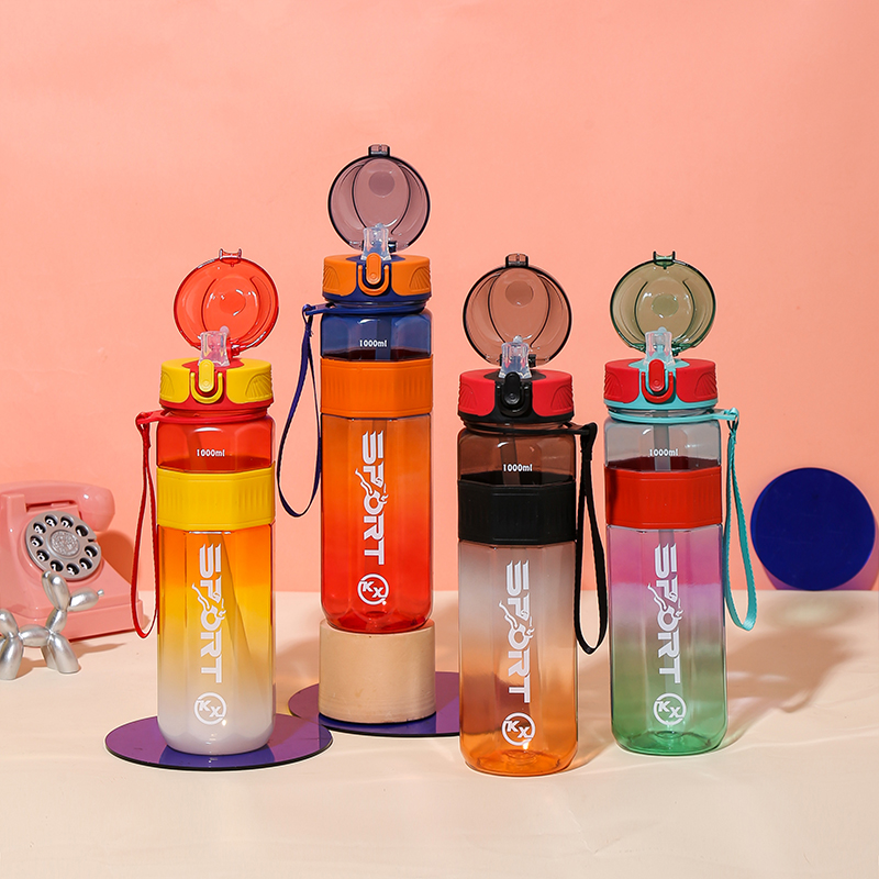 8080 Botella de agua deportiva para beber directamente, colorida y octogonal