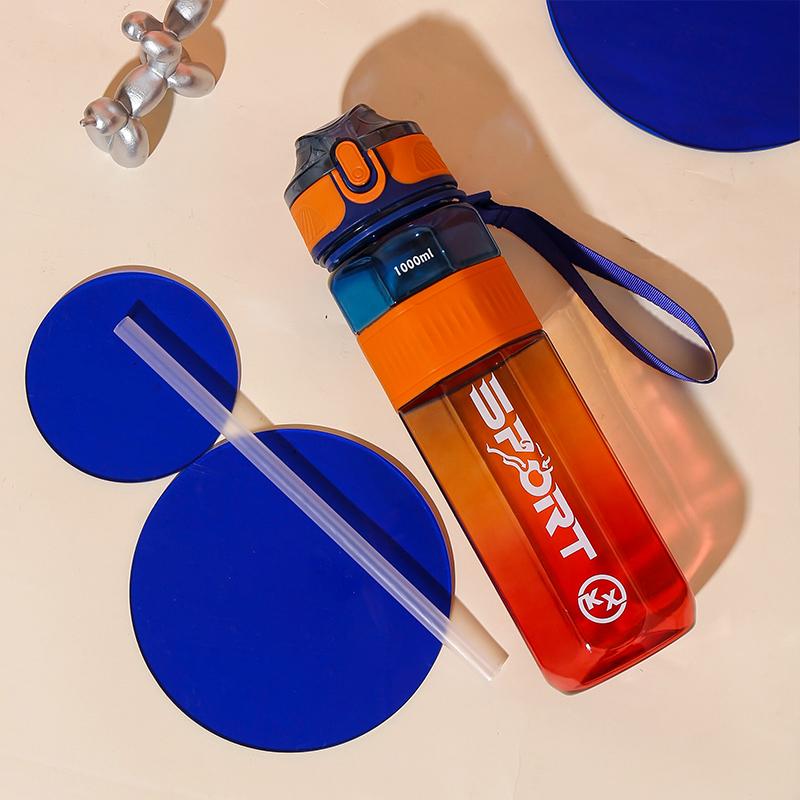 8080 Botella de agua deportiva para beber directamente, colorida y octogonal