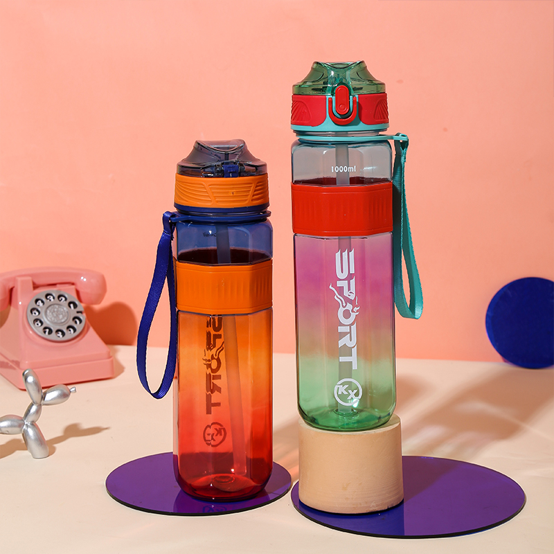 8080 Botella de agua deportiva para beber directamente, colorida y octogonal