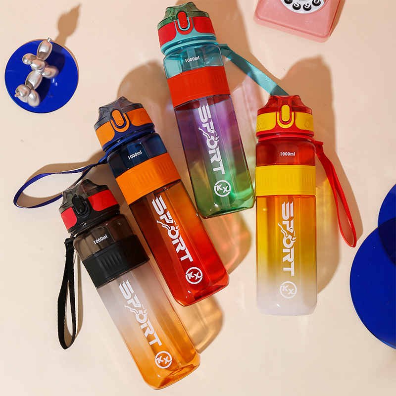 8080 Botella de agua deportiva para beber directamente, colorida y octogonal